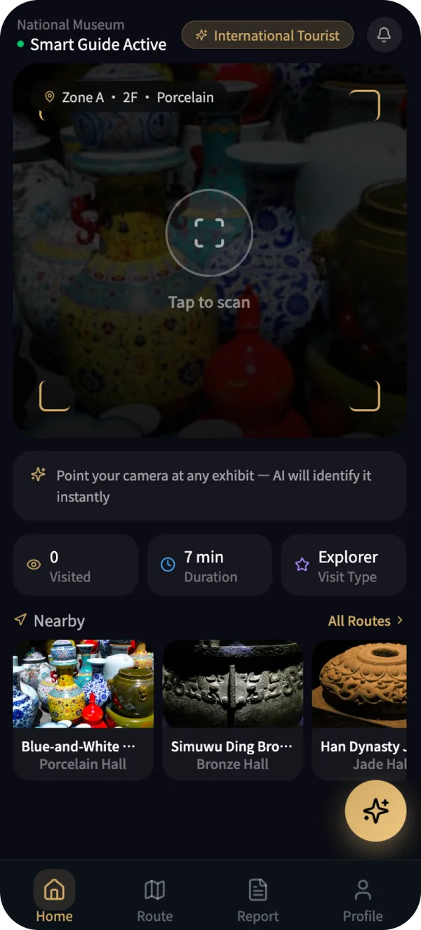 Camera recognising an exhibit