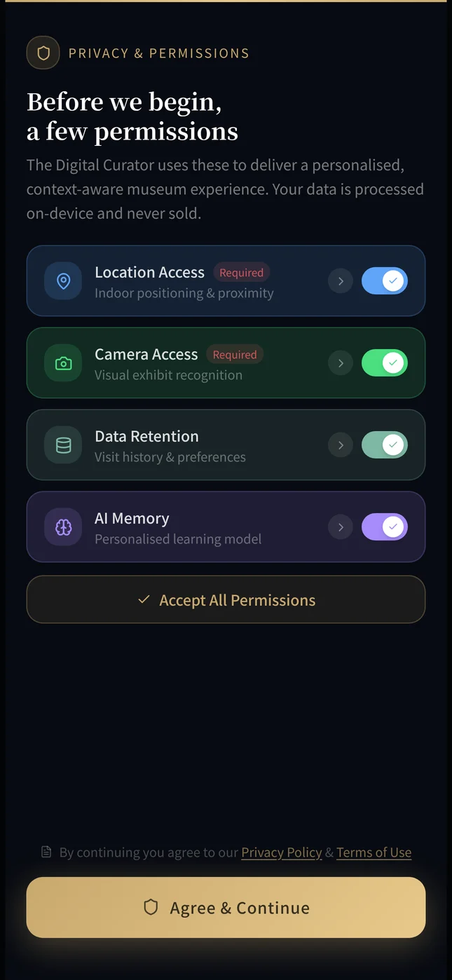 Permission screen with each permission switched on separately