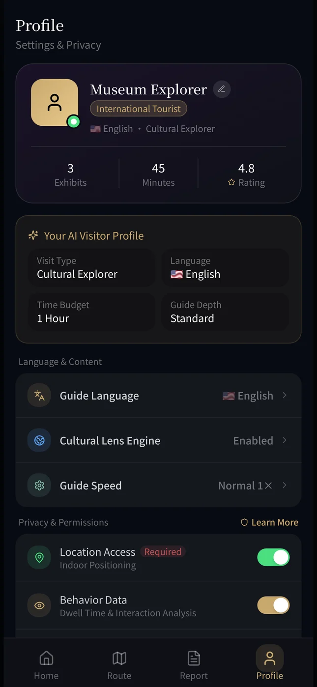 Profile with the AI visitor profile and separate privacy toggles