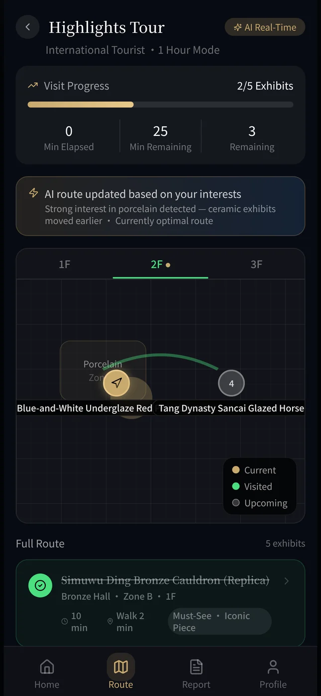 Highlights tour explaining why the AI updated the route