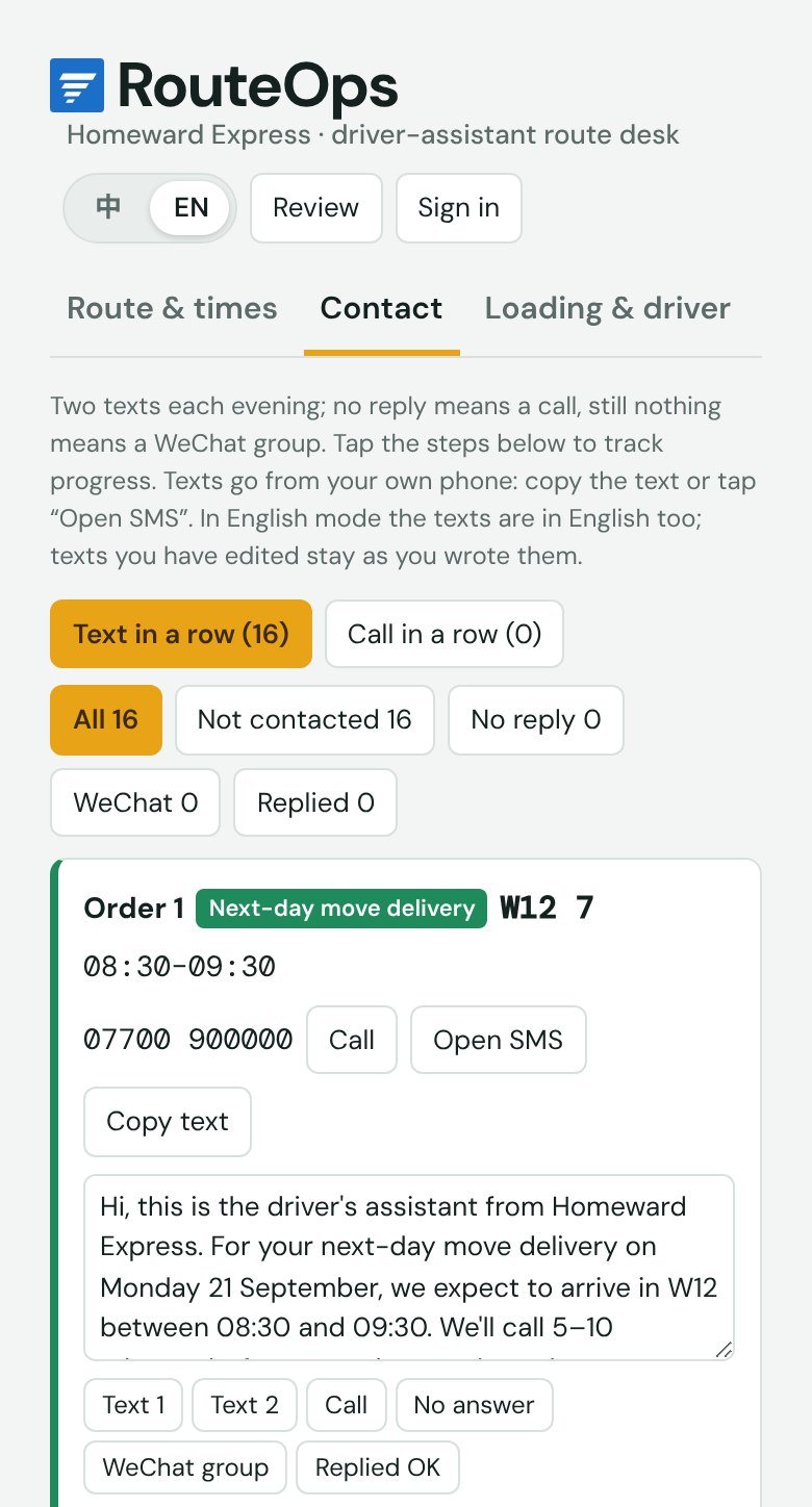 Phone screen: the contact list with Text in a row, filters by reply status, and the first customer's drafted text with buttons to record each step.