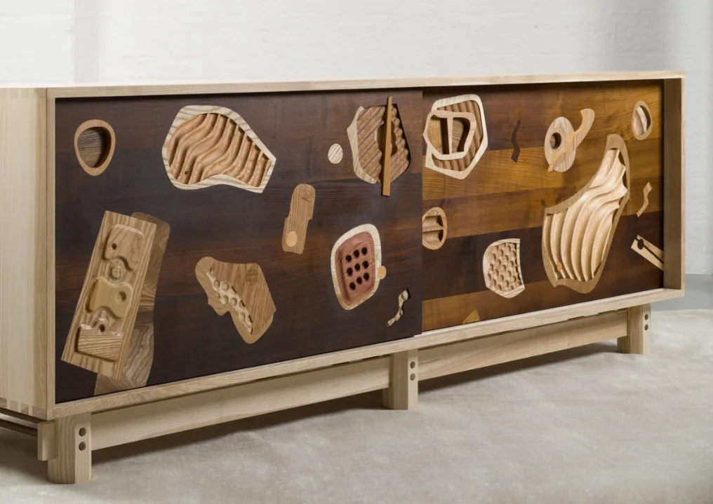 Jan Hendzel cabinet with reclaimed timber pieces inlaid in the doors