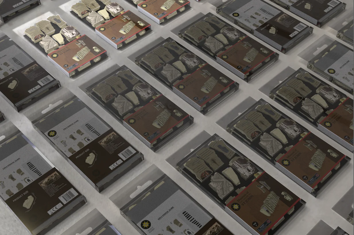 Visualisation: rows of packed kits seen from above, fronts and backs