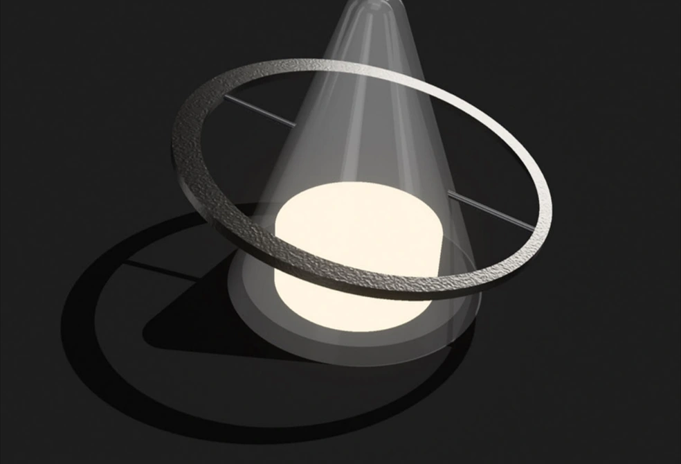 Halo ring connected to its central body by two rods